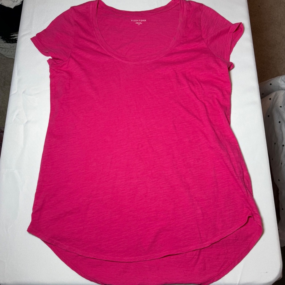 Eileen Fisher Pink Organic Cotton Slub Scoop Neck Tee Short Sleeve S S5OJ
